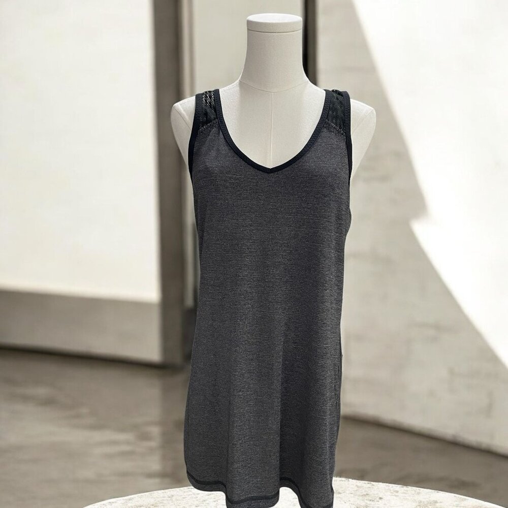 Lululemon Black Gray Mesh Back Tank‎ Top Athleisure Workout Running Yoga Long